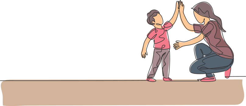 One single line drawing of young mother giving high five to her son for a success achievement, parenting illustration. Happy family playing together concept. Modern continuous line draw design png