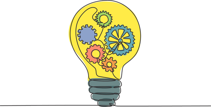 One single line drawing of lightbulb with metal gear wheel inside for machine company logo identity. Creative automotive workshop icon concept. Trendy continuous line draw design illustration png