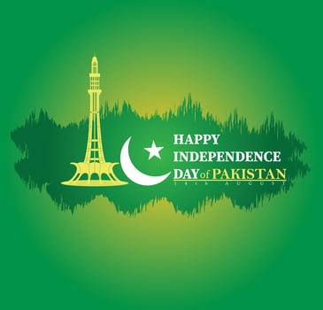 Pakistan independence day design with minar e pakistan monumunt vector