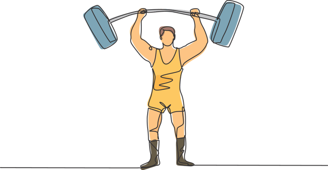 Continuous one line drawing the strongman raised the curved barbell with his two hands. His muscles were clearly visible to the circus audience Single line draw design graphic illustration. png