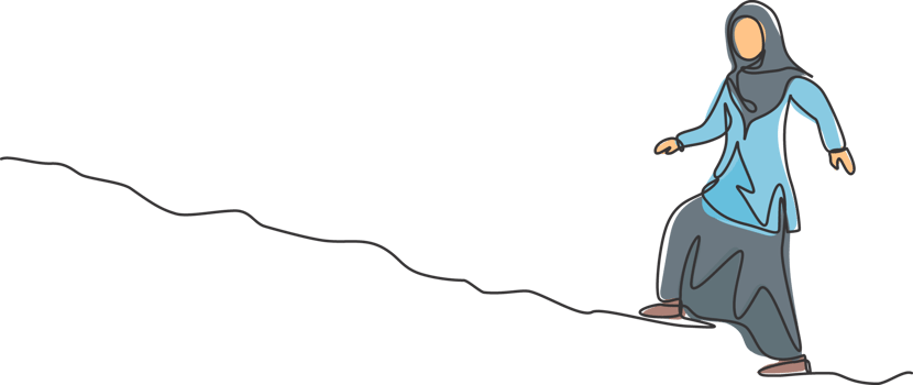 Single one line drawing of young Arabian business woman walking on the uphill street. Business challenge minimal metaphor concept. Modern continuous line draw design graphic illustration. png