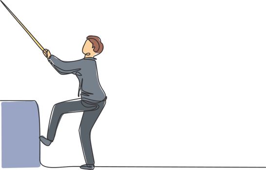 Single continuous line drawing young business man pulling rope so hard to climb a stair. Minimalism metaphor business deadline concept. Dynamic one line draw graphic design illustration png