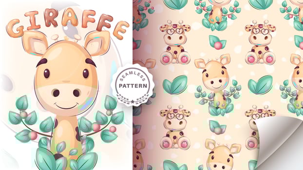 Seamless pattern character adorable giraffe pretty animal idea for print t-shirt, poster and kids envelope, postcard. Cute hand drawn style vector