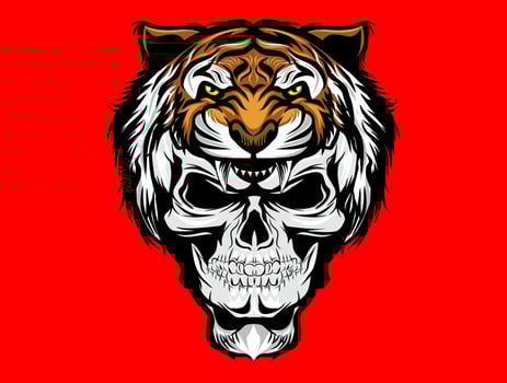 Tiger And Skull Illustration For T-Shirt Logo Cartoon Style Design Isolated Vector Illustration