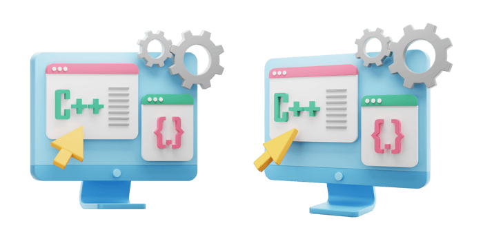 Computer and coding screen 3d Icon. Website programming and coding. Colorful web development illustration isolated on white background. 3d render. png