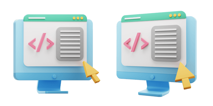 Computer and coding screen with cursor 3d Icon. Website programming and coding. 3d render of colorful web development illustration isolated on white background. png