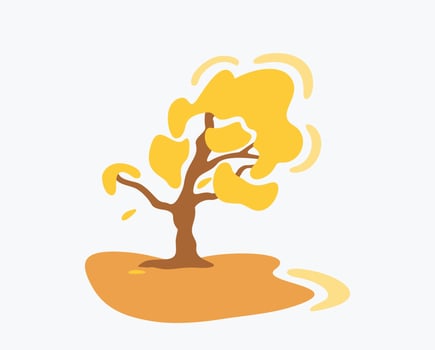 Autumn landscape. Tree with yellow leaves. Vector isolated illustration.