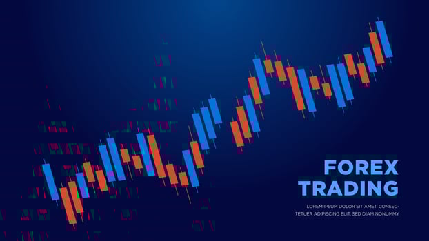 graph on dark blue background with dash line. Market investment. Forex trading vector