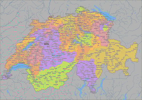 Detailed political vector map of Switzerland