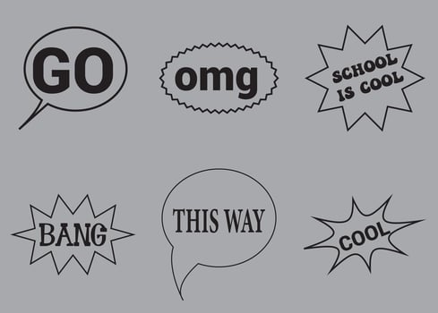 Lettering back school, go, goal, football, super, hey. Set comics book balloon. Bubble speech phrase. Cartoon exclusive font label tag expression. Comic text sound effects. vector