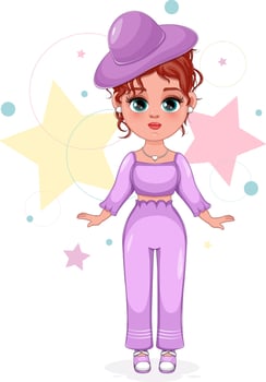 Stylish Girl in Fashionable Outfit. Vector Illustration