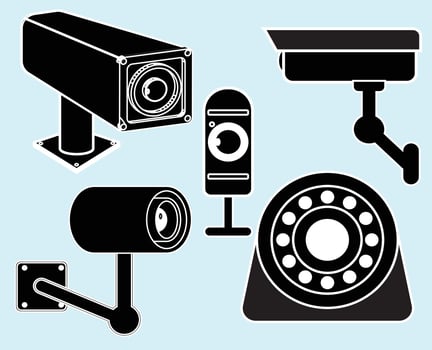 Silhouette CCTV Camera surveillance security system monitoring vector