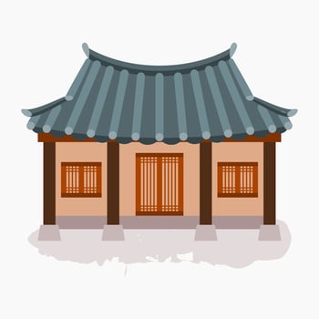 Editable Vector Illustration of Front View Traditional Hanok Korean House Building for Artwork Element of Oriental History and Culture Related Design