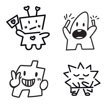 Cute Monsters Set. Thin line style. Funny and cute monster character vector set. isolated on white background. Vector illustration