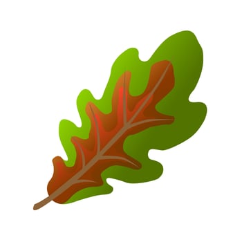 Color oak leaf. Autumn vector object isolated on white. Cartoon fallen foliage, dry tree leaf of gradient color, design element, sign or symbol. vector illustration
