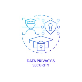 Thin line gradient icon representing data privacy and security in AI, isolated vector illustration, futuristic education.