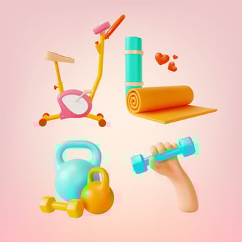 3d Health and Fitness Concept Cartoon Style. Vector