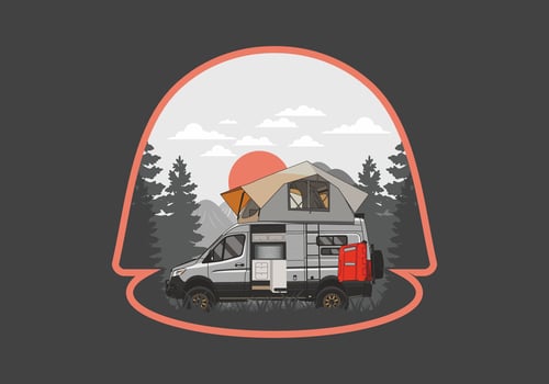Large van with roof tent illustration design vector