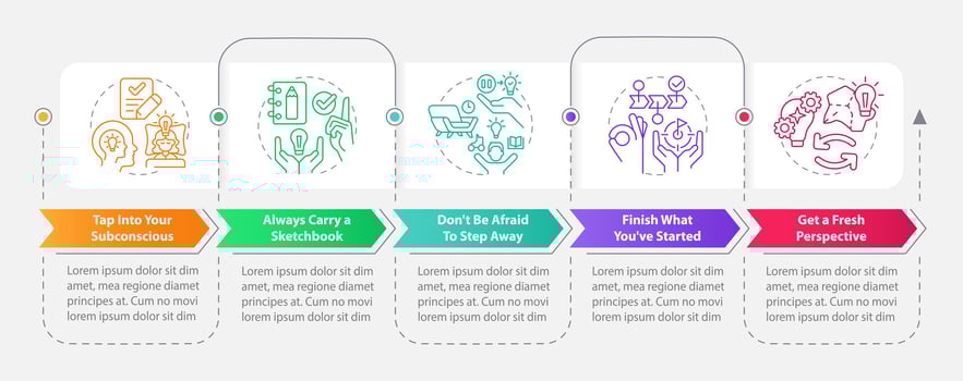 Breaking through creative block rectangle infographic template. Data visualization with 5 steps. Editable timeline info chart. Workflow layout with line icons vector