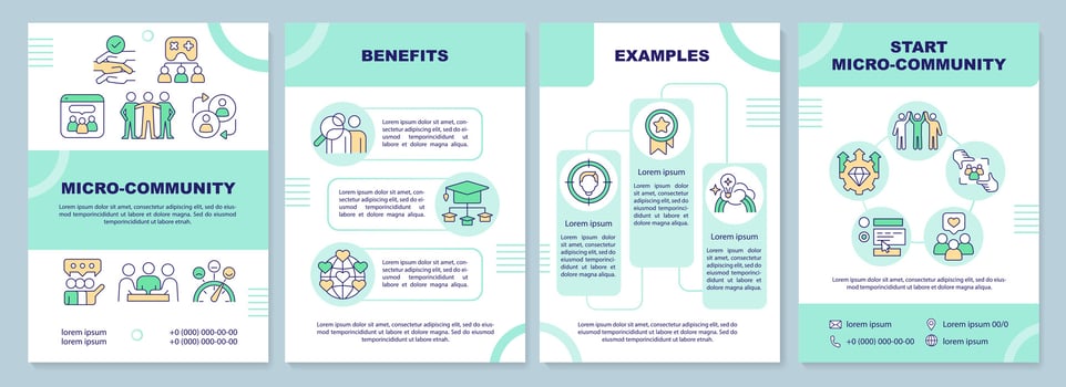 Micro community green brochure template. Social connection. Leaflet design with linear icons. Editable 4 vector layouts for presentation, annual reports