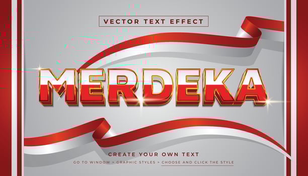 Editable vector Indonesia merdeka gold text effect. Independence day of Indonesia graphic style on merah putih background