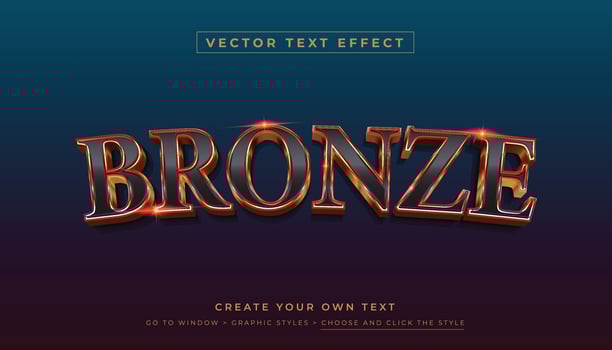 Editable vector 3D gold bronze text effect. Shiny metallic bronze graphic style