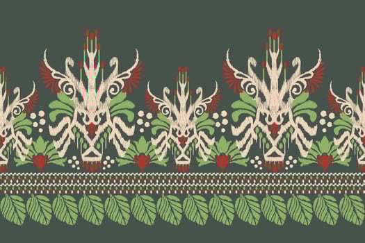 Ikat floral paisley embroidery on green background.Ikat ethnic oriental pattern traditional.Aztec style abstract vector illustration.design for texture,fabric,clothing,wrapping,decoration,sarong,scarf