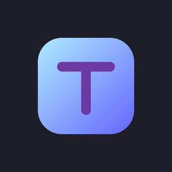Text overlay flat gradient fill ui icon for dark theme. Adding caption to video. Footage editing tool. Pixel perfect color pictogram. GUI, UX design on black space. Vector isolated RGB illustration