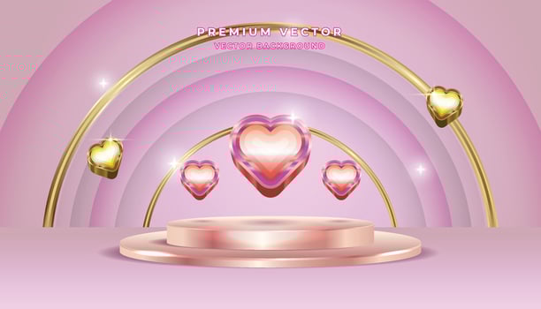 Vector 3D Gold love shape High Quality Pink Purple Background