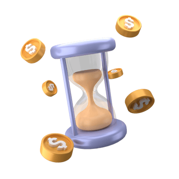 3d rendering of clock and hourglass icon, fit for design assets of business or finance, purple icon, 3d icons set png