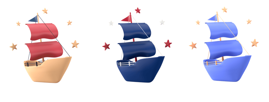 3d rendering of sailing boat for place on content of Happy Columbus Day, 3d icon set of Columbus Day with difference color png