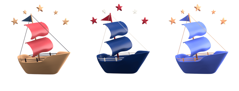 3d rendering of sailing boat for place on content of Happy Columbus Day, 3d icon set of Columbus Day with difference color png