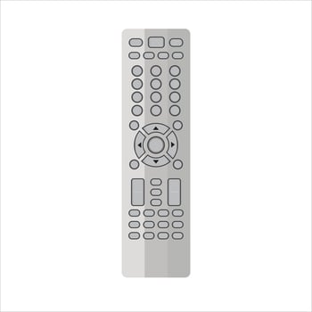 TV remote control device isolated on white background Television technology channel surfing equipment with icon buttons Technology Telecommunication Keyboard. Vector illustration.