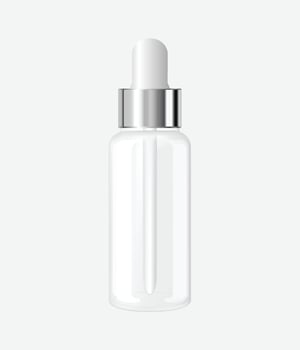 Dropper bottle mockup isolated on white background. Vector illustration. Front view. Can be used for cosmetic. medical and other needs. EPS 10.