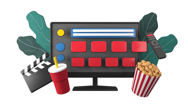 3d rendering of movie time at home using smart tv, suitable to web design, mobile design, 3d illustration png