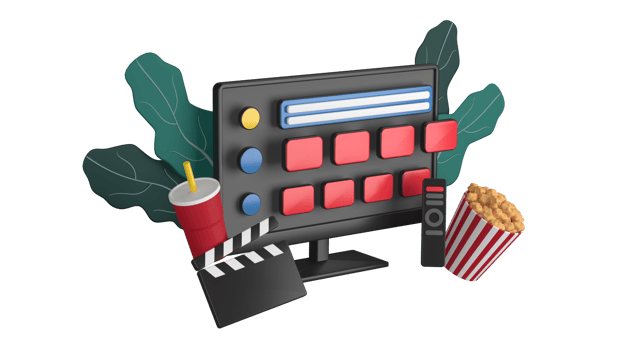 3d rendering of movie time at home using smart tv, suitable to web design, mobile design, 3d illustration png