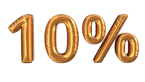 3d rendering of gold foil balloons text of percentage, suitable for advertising content png