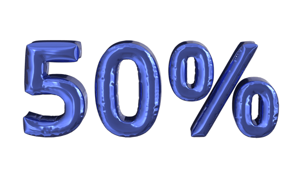 3d rendering of gold foil balloons text of percentage, suitable for advertising content png