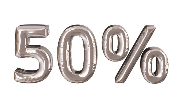 3d rendering of gold foil balloons text of percentage, suitable for advertising content png