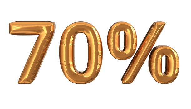 3d rendering of gold foil balloons text of percentage, suitable for advertising content png