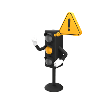 3d rendering of yellow traffic light and warning sign with expressive hand, 3d icons set png
