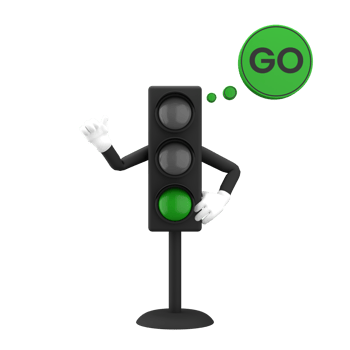 3d rendering of green traffic light and go sign with expressive hand, 3d icons set png