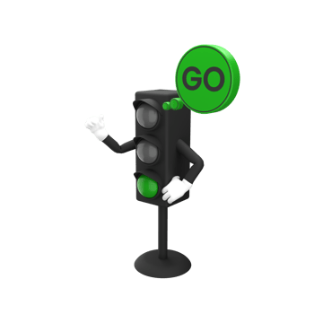 3d rendering of green traffic light and go sign with expressive hand, 3d icons set png