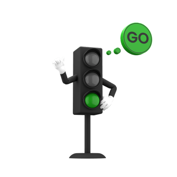 3d rendering of green traffic light and go sign with expressive hand, 3d icons set png