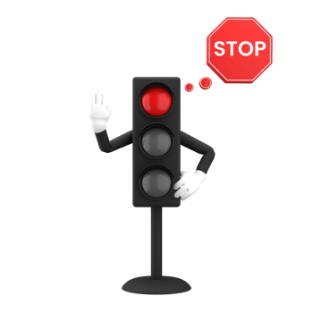 3d rendering of red traffic light and stop sign with expressive hand, 3d icons set png