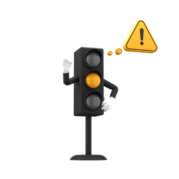 3d rendering of yellow traffic light and warning sign with expressive hand, 3d icons set png