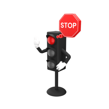 3d rendering of red traffic light and stop sign with expressive hand, 3d icons set png