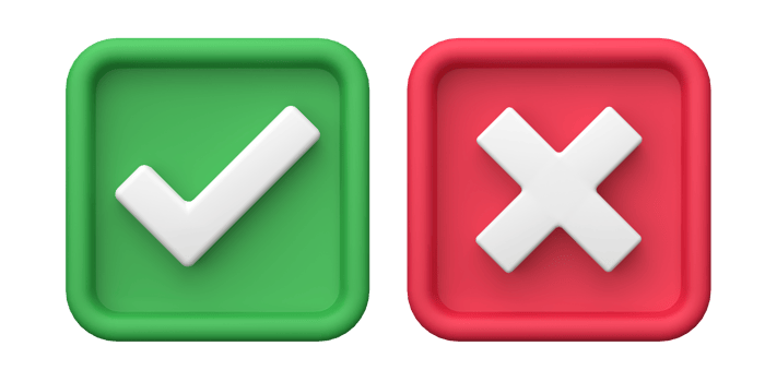 3d rendering of green check marks and red crosses, fit for design assets png