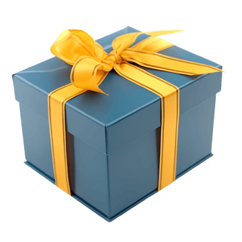 blue gift box tied with yellow ribbon isolated on transparent background , png