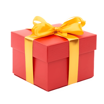 red gift box tied with yellow ribbon isolated on transparent background , png